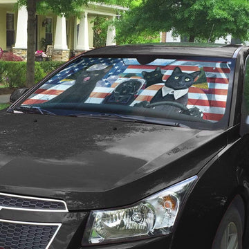 Gearhumans 3D Black Cat Family America Custom Car Auto Sunshade