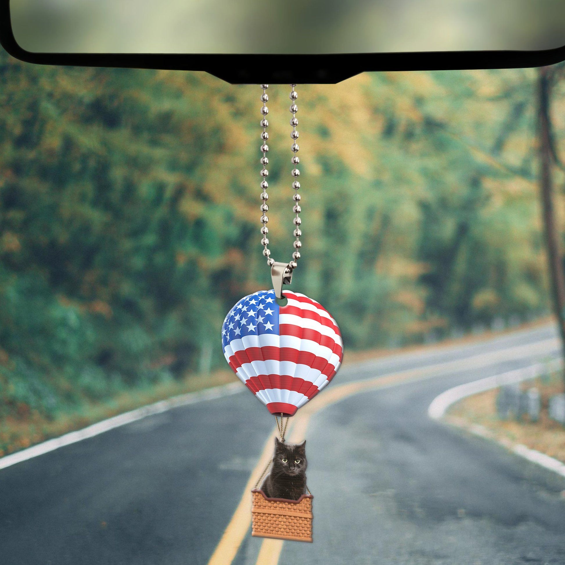 Gearhumans 3D Black Cat In Hot Air Balloon Custom Car Hanging GW10062118 Car Hanging 