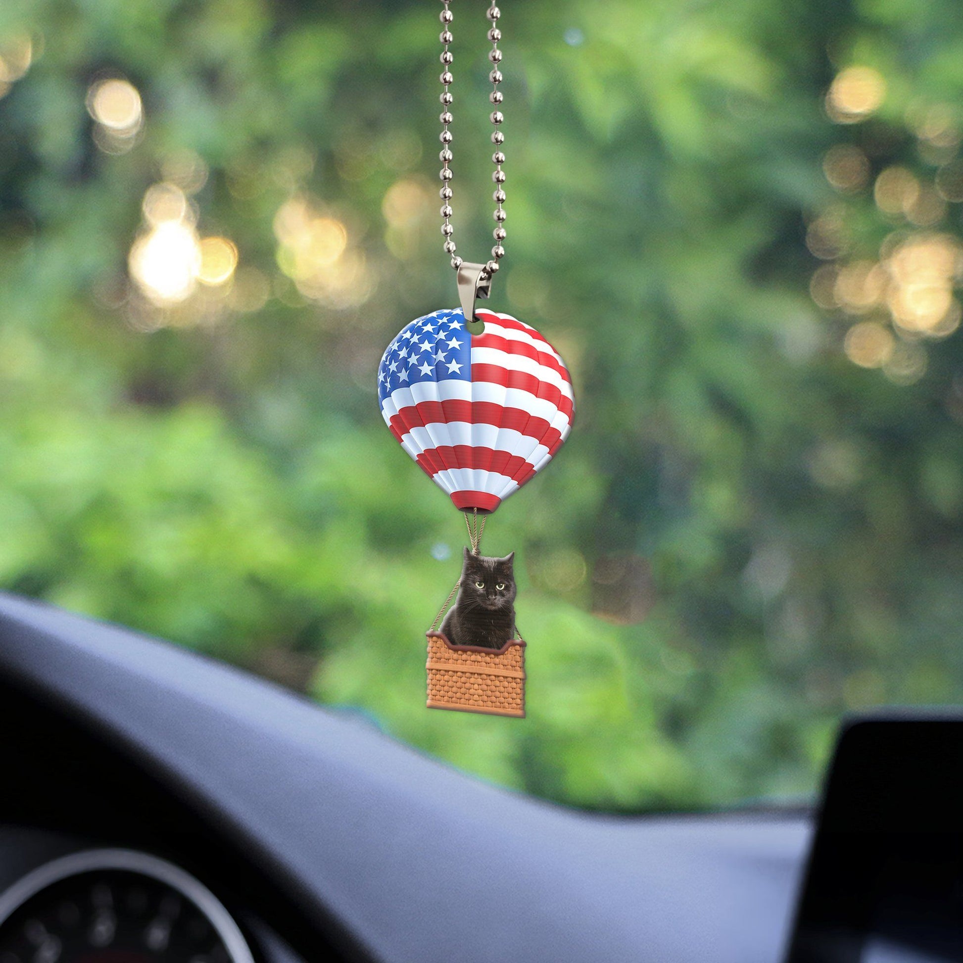 Gearhumans 3D Black Cat In Hot Air Balloon Custom Car Hanging GW10062118 Car Hanging 