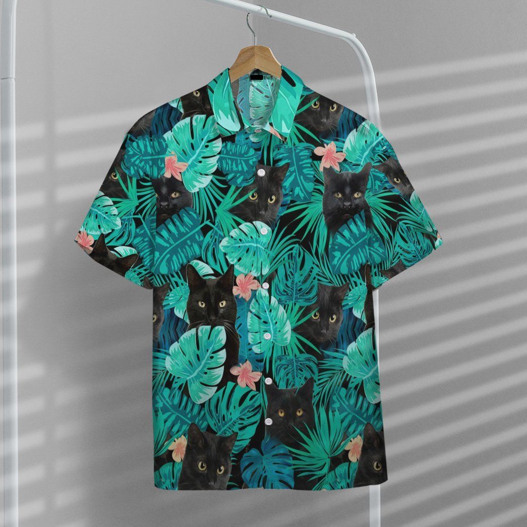 Gearhumans 3D Black Cat Tropical Hawaii Shirt