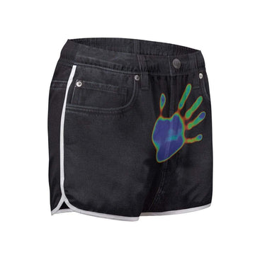 Gearhumans 3D Black Denim with Thermal Hand Custom Women Beach Shorts