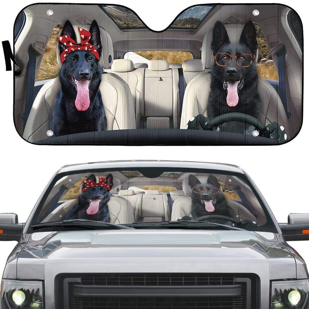 gearhumans 3D Black German Shepherd Dog Custom Car Auto Sunshade GV130710 Auto Sunshade 