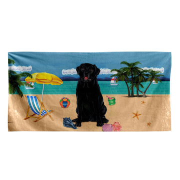 Gearhumans 3D Black Labrador Retriever Dog Custom Beach Towel