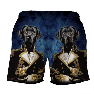 Gearhumans 3D Black Labrador Retriever Dog Portrait Military Uniform Custom Summer Beach Shorts Swim Trunks