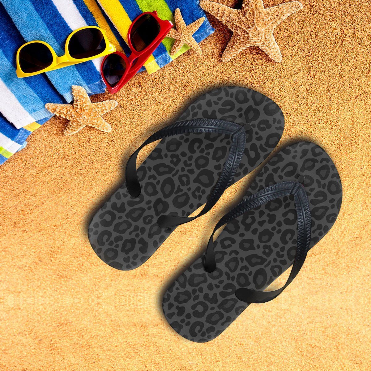 Gearhumans 3D Black Leopard Flip Flop ZK26052111 Flipflop Women 35EU 