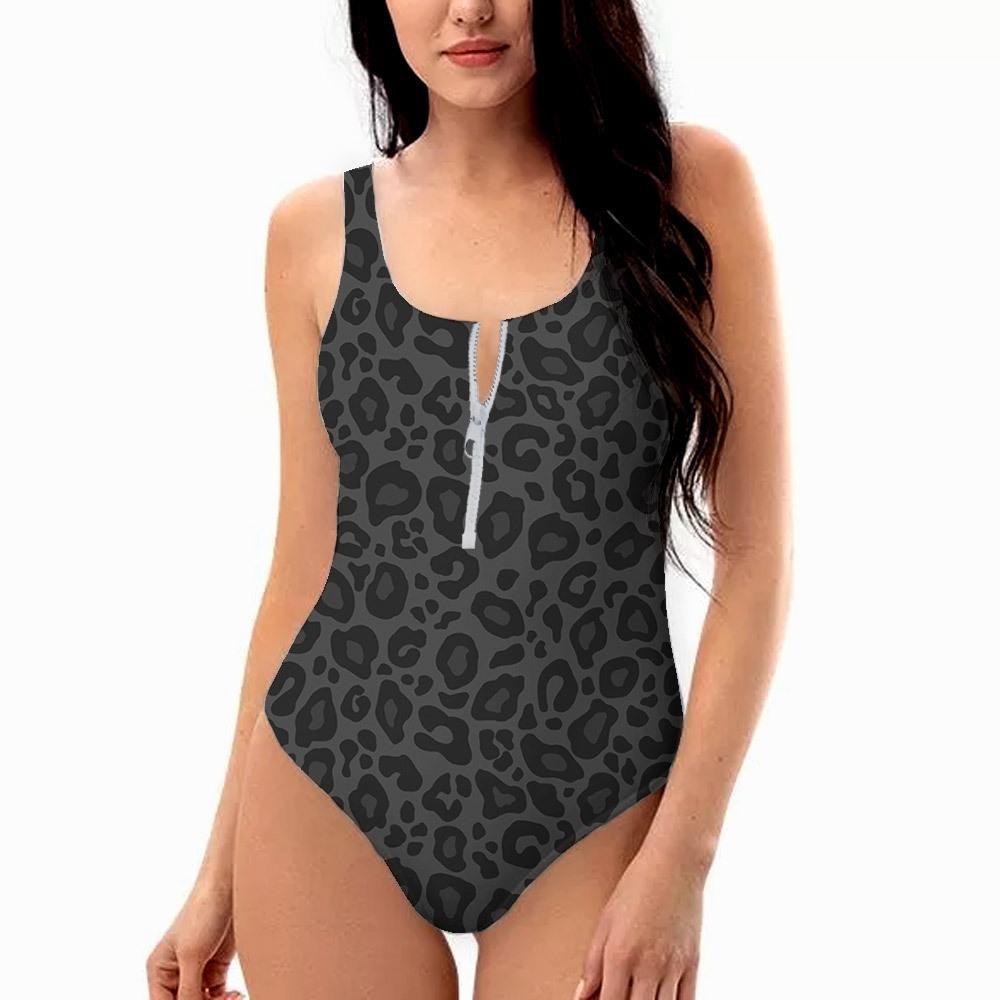 Gearhumans 3D Black Leopard One Piece Swimsuit ZK2605214 One-piece Swimsuit 