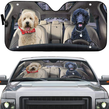 Gearhumans 3D Black Poodle And Goldendoodle Custom Car Auto Sunshade