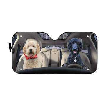 Gearhumans 3D Black Poodle And Goldendoodle Custom Car Auto Sunshade