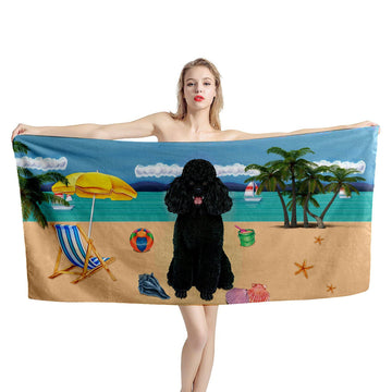 Gearhumans 3D Black Poodle Dog Custom Beach Towel