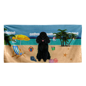 Gearhumans 3D Black Poodle Dog Custom Beach Towel