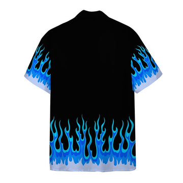 Gearhumans 3D Blue Hot Rod Flames Custom Short Sleeve Shirt