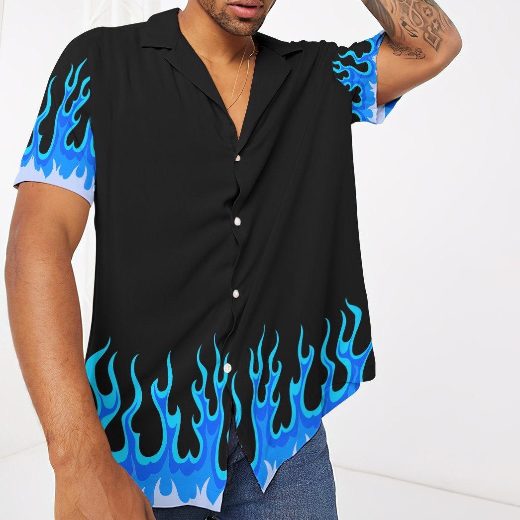 Gearhumans 3D Blue Hot Rod Flames Custom Short Sleeve Shirt
