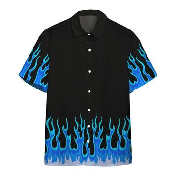 Gearhumans 3D Blue Hot Rod Flames Custom Short Sleeve Shirt