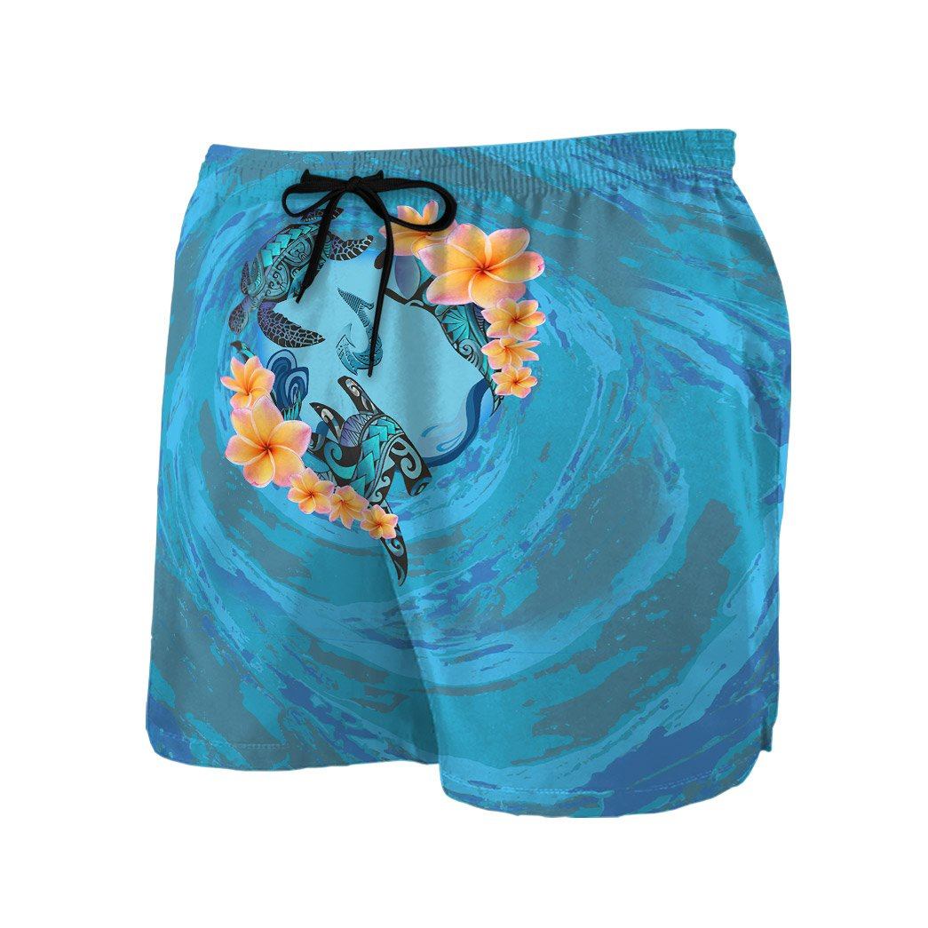 Gearhumans 3D Blue Plumeria Maori Turtles Custom Beach Shorts Swim Trunk GS23062117 Men Shorts 