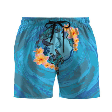 Gearhumans 3D Blue Plumeria Maori Turtles Custom Beach Shorts Swim Trunk GS23062117 Men Shorts Men Shorts S 