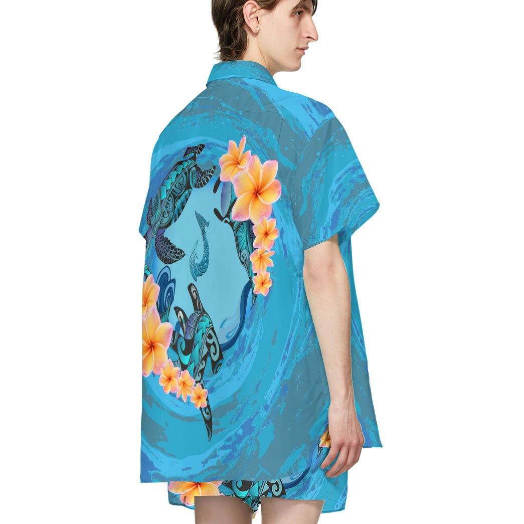 Gearhumans 3D Blue Plumeria Maori Turtles Custom Short Sleeve Shirt GS23062116 Hawai Shirt 