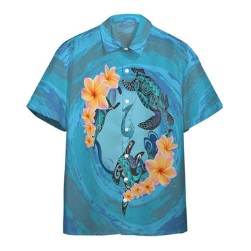 Gearhumans 3D Blue Plumeria Maori Turtles Custom Short Sleeve Shirt