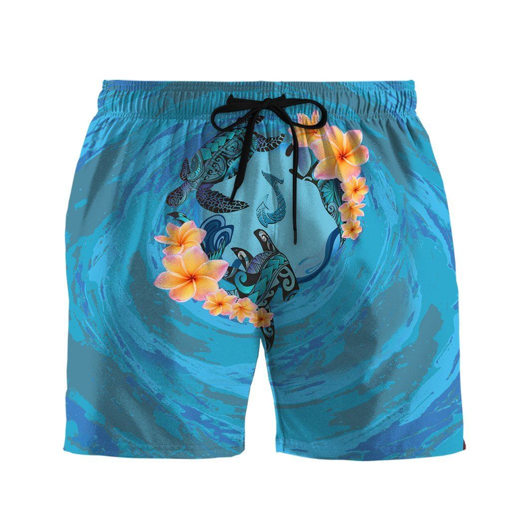 Gearhumans 3D Blue Plumeria Maori Turtles Custom Short Sleeve Shirt GS23062116 Hawai Shirt Men Shorts S 