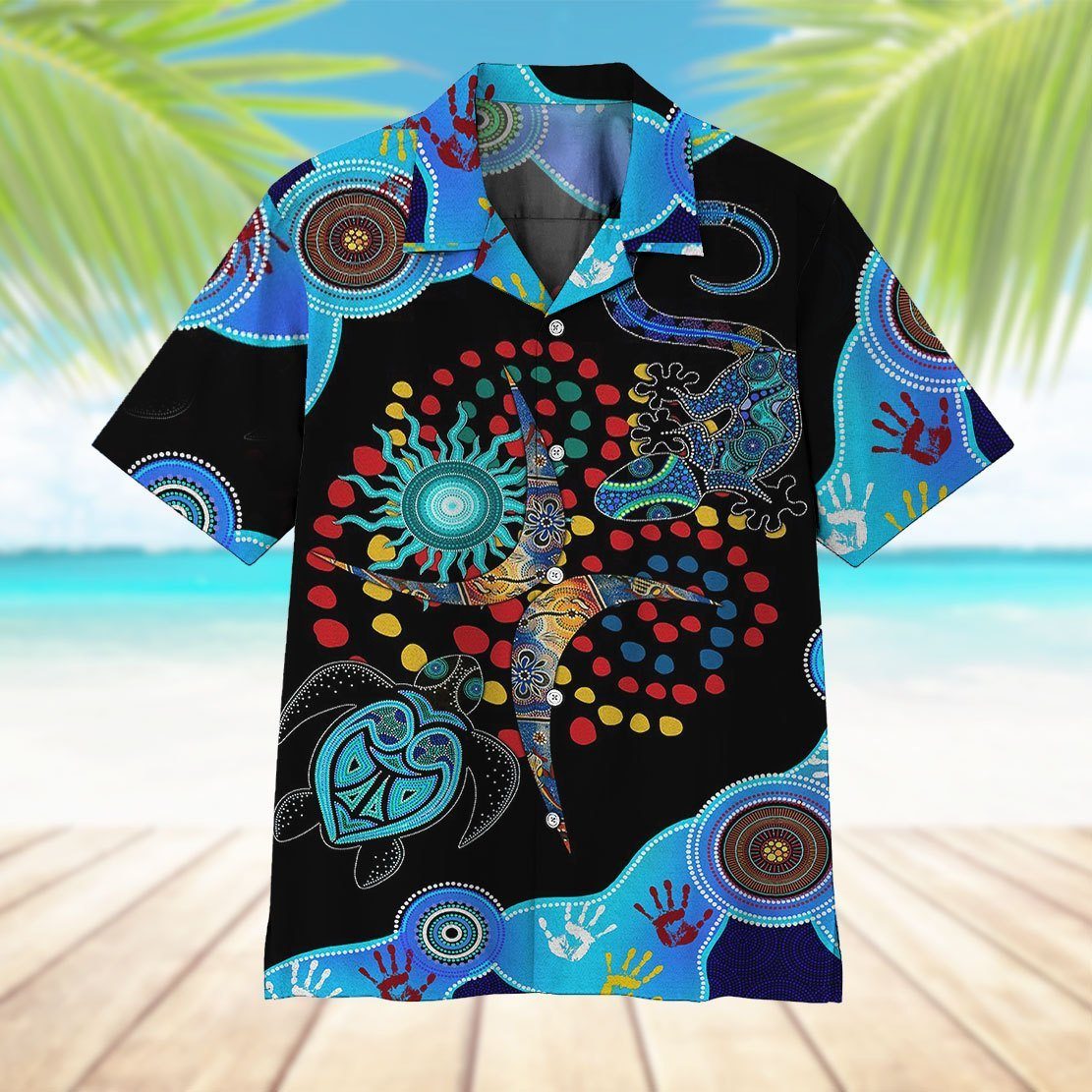 Gearhumans 3D Blue Turtle Lizard Hawaii Shirt ZK13045 Hawai Shirt 