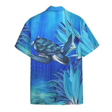 Gearhumans 3D Blue Turtle Paradise Hawaii Shirt