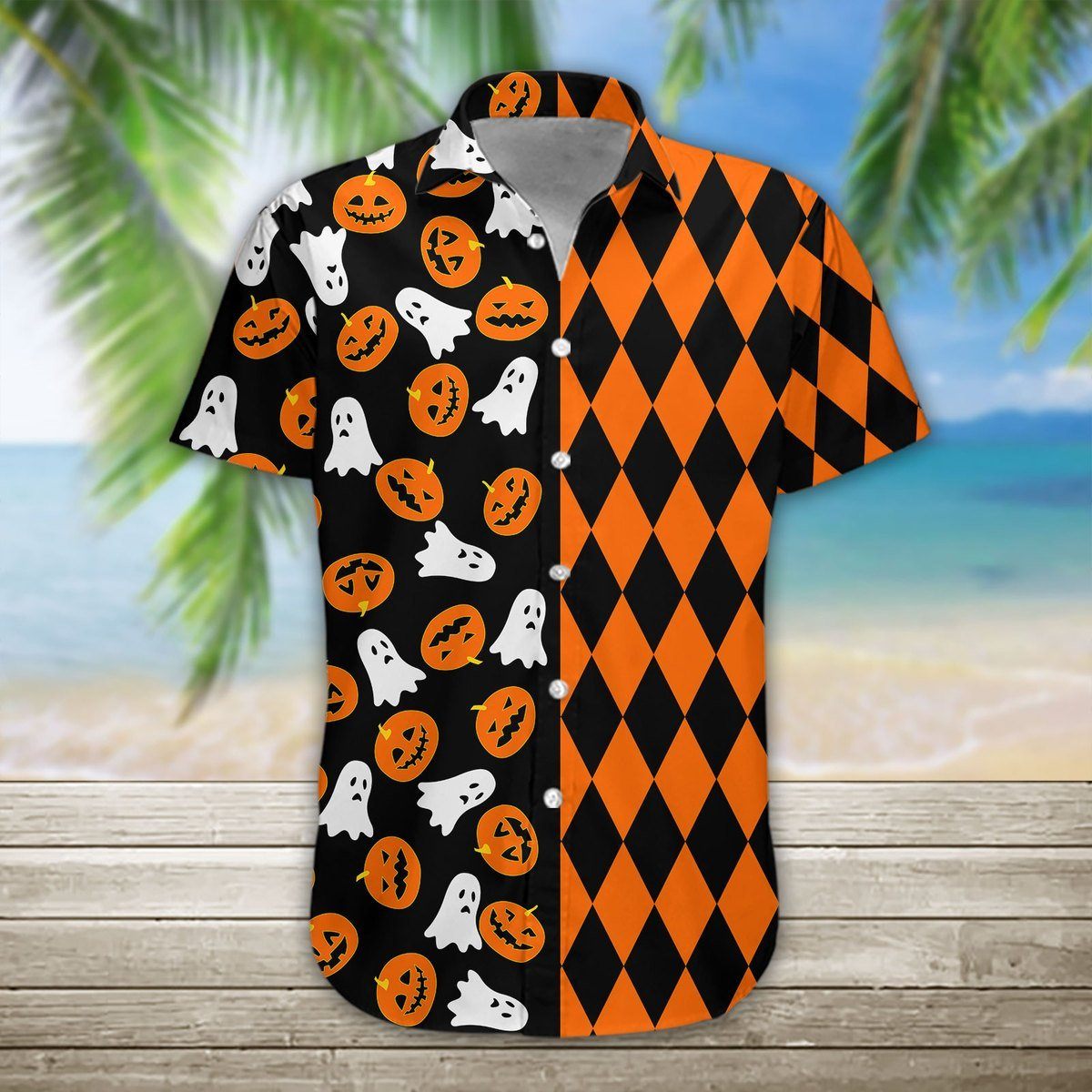 Gearhumans 3D Boo Pumpkin Halloween Hawaii Shirt hawaii Short Sleeve Shirt