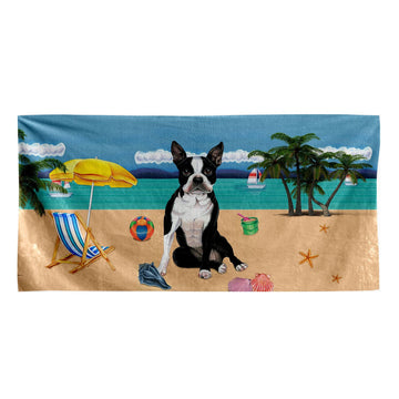 Gearhumans 3D Boston Terrier Dog Custom Beach Towel