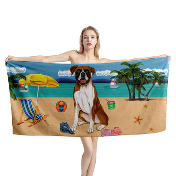 Gearhumans 3D Boxer Dog Custom Beach Towel