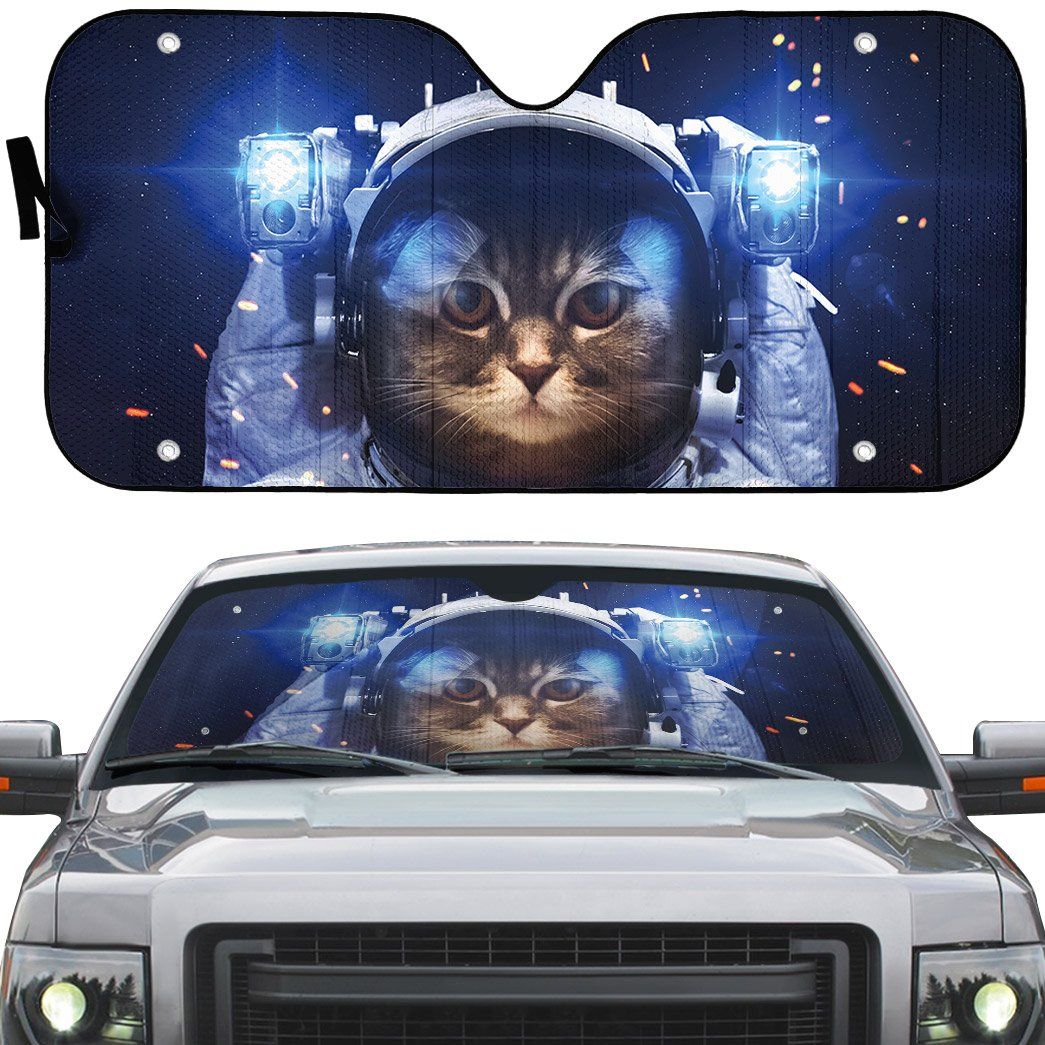 Gearhumans 3D Brown Tabby Cat Astronaut Custom Car Auto Sunshade GO23042119 Auto Sunshade 