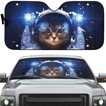 Gearhumans 3D Brown Tabby Cat Astronaut Custom Car Auto Sunshade