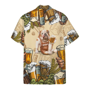 Gearhumans 3D Bulldog and Beer Custom Hawaii Shirt