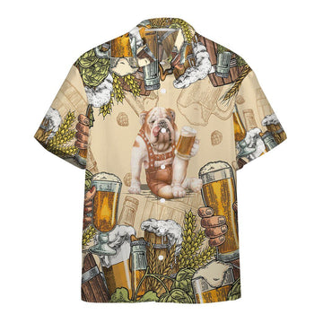 Gearhumans 3D Bulldog and Beer Custom Hawaii Shirt