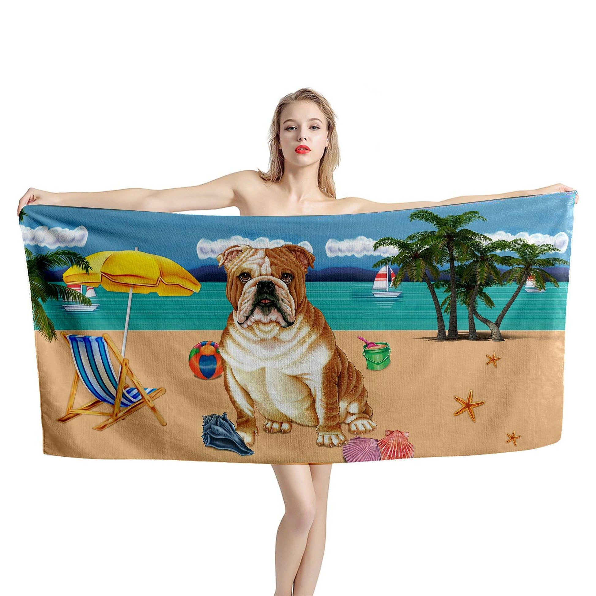 Gearhumans 3D Bulldog Custom Beach Towel GW11052113 Towel 