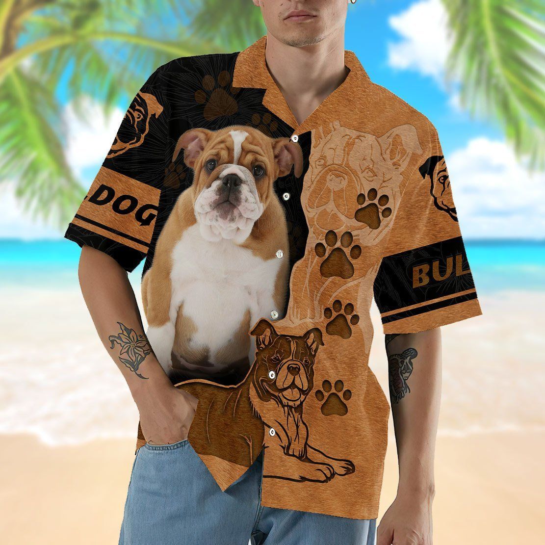 Gearhumans 3D Bulldog Hawaii Shirt ZZ09045 Hawai Shirt 