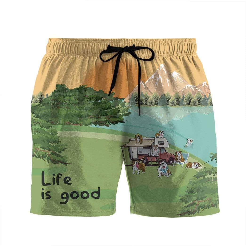 Gearhumans 3D Bulldog Life Is Good Summer Beach Shorts Swim Trunks GV15079 Men Shorts Men Shorts S