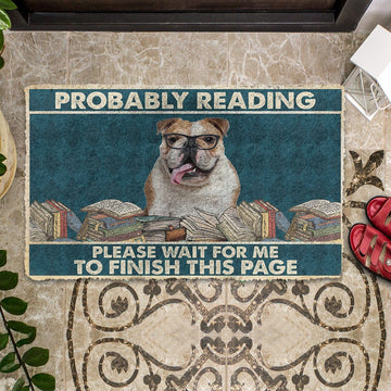 Gearhumans 3D Bulldog Probably Reading Please Wait Custom Doormat