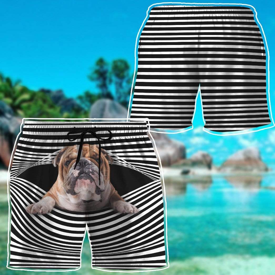 Gearhumans 3D Bulldog Stripes Custom Beach Shorts Swim Trunks GV31076 Men Shorts