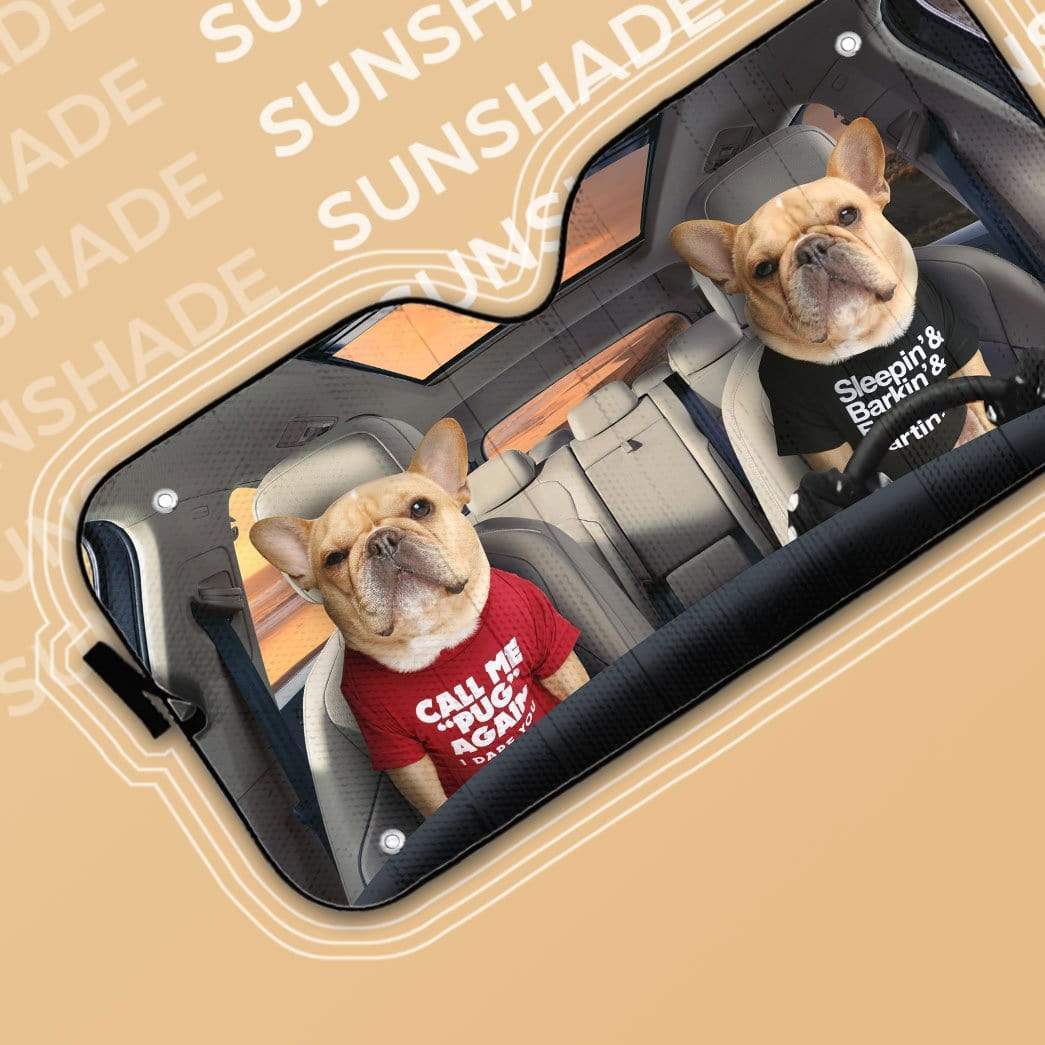 gearhumans 3D Call Me Pug Again Bulldog Custom Car Auto Sunshade GV120616 Auto Sunshade 