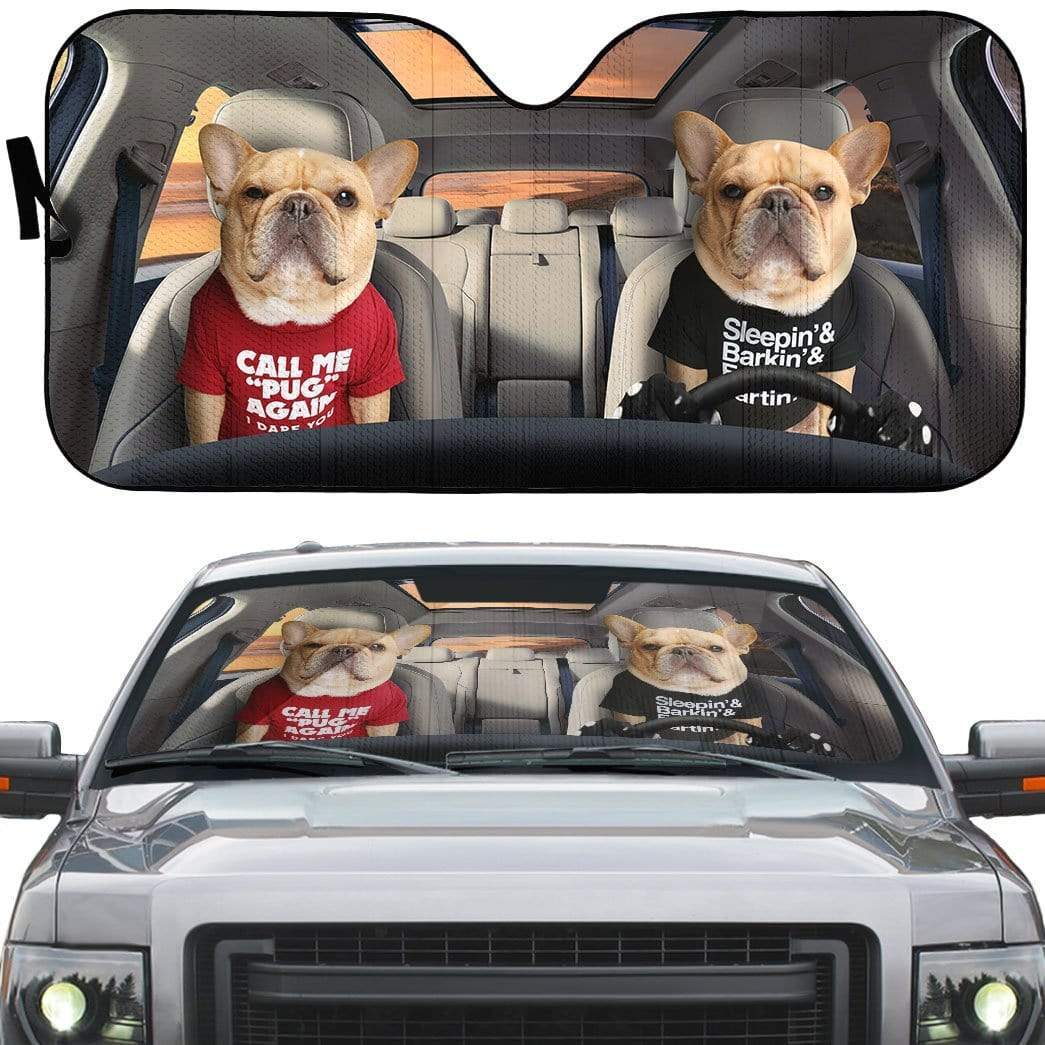 gearhumans 3D Call Me Pug Again Bulldog Custom Car Auto Sunshade GV120616 Auto Sunshade 