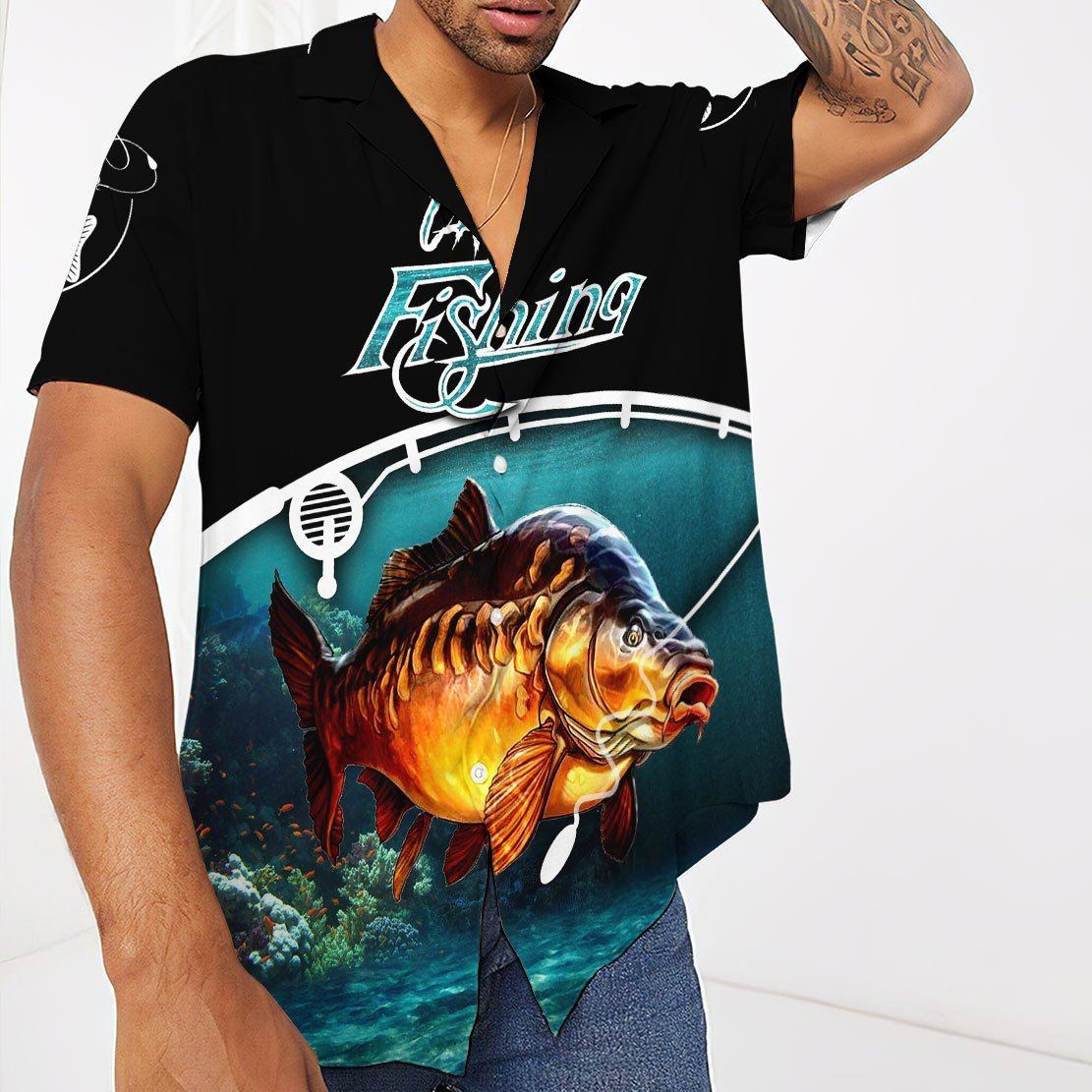 3D Carp Fish Printing T-shirt Blue Fishing Graphic T Shirt for Men