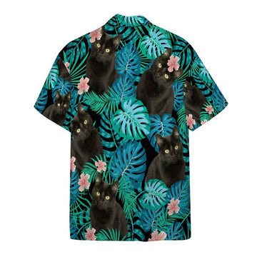 Gearhumans 3D Cat Hawaiian Tropical Custom Photo Short Sleeve Shirt