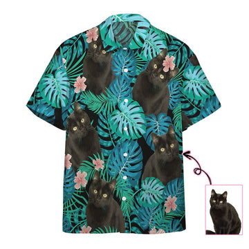 Gearhumans 3D Cat Hawaiian Tropical Custom Photo Short Sleeve Shirt