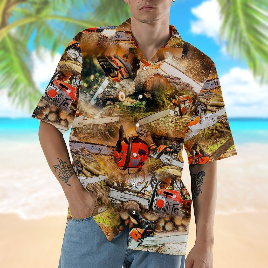 Gearhumans 3D Chainsaw Hawaii Shirt