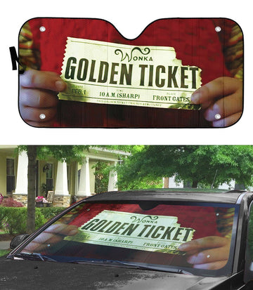 Gearhumans 3D Charlie And The Chocolate Factory Golden Ticket Custom Car Auto Sunshade