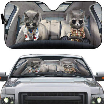 Gearhumans 3D Chartreux Cats And Car Custom Car Auto Sunshade