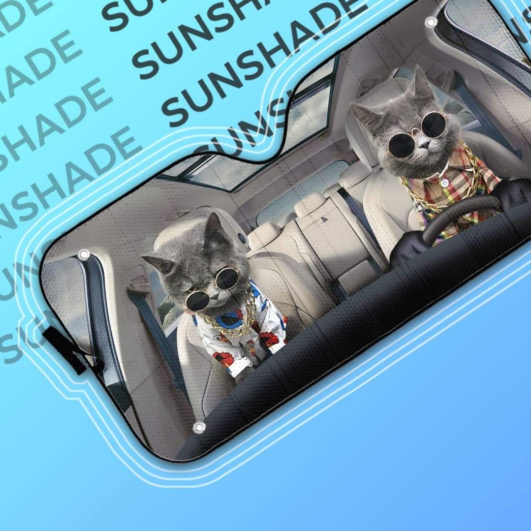 gearhumans 3D Chartreux Cats And Car Custom Car Auto Sunshade GV05064 Auto Sunshade 