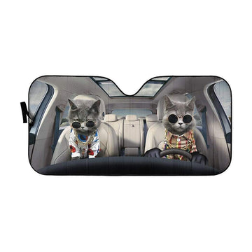 Gearhumans 3D Chartreux Cats And Car Custom Car Auto Sunshade