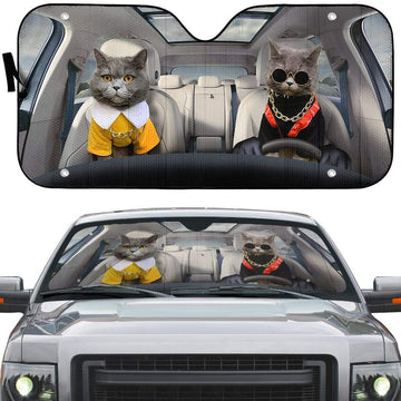 Gearhumans 3D Chartreux Couple Cats Custom Car Auto Sunshade