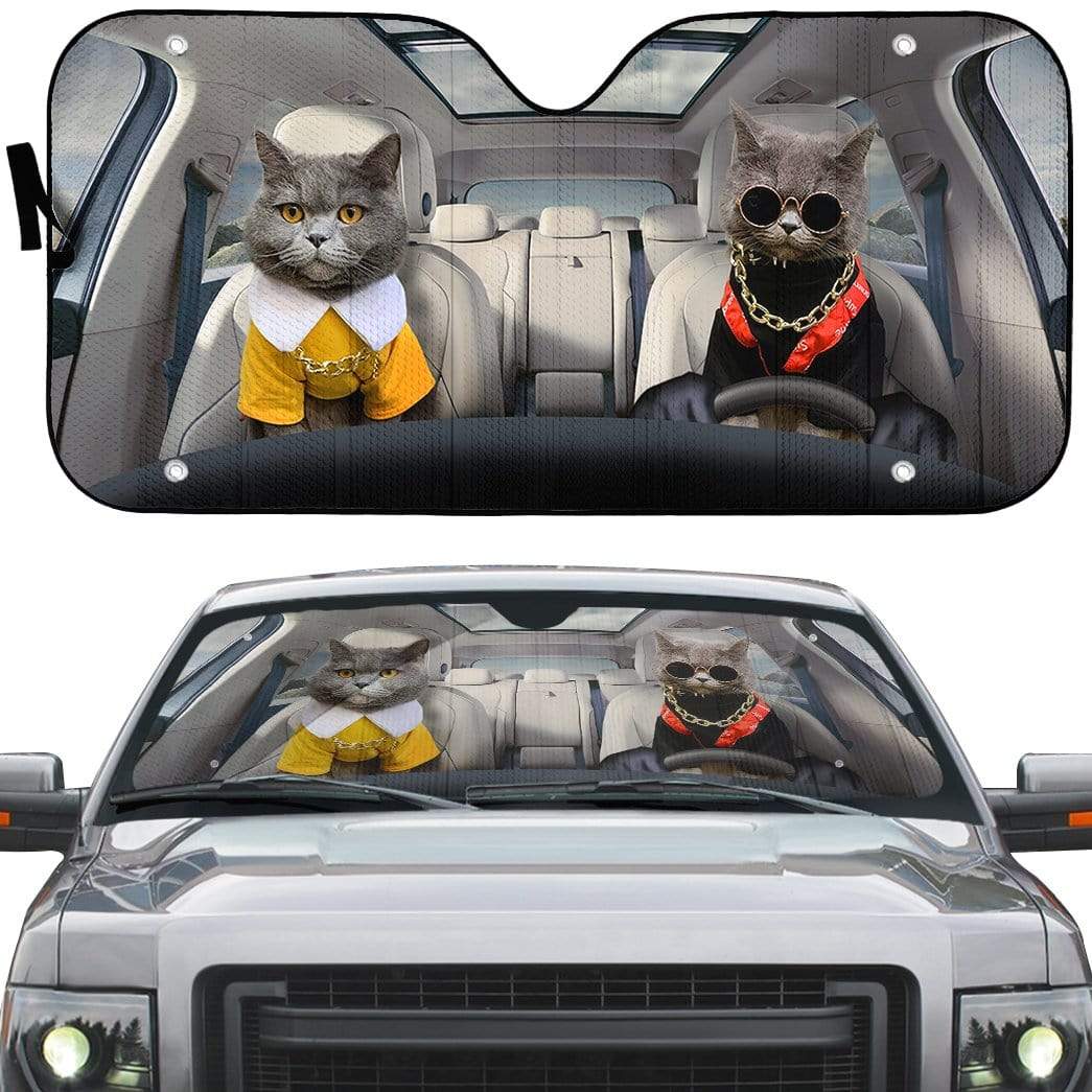 gearhumans 3D Chartreux Couple Cats Custom Car Auto Sunshade GV05065 Auto Sunshade 