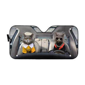 Gearhumans 3D Chartreux Couple Cats Custom Car Auto Sunshade