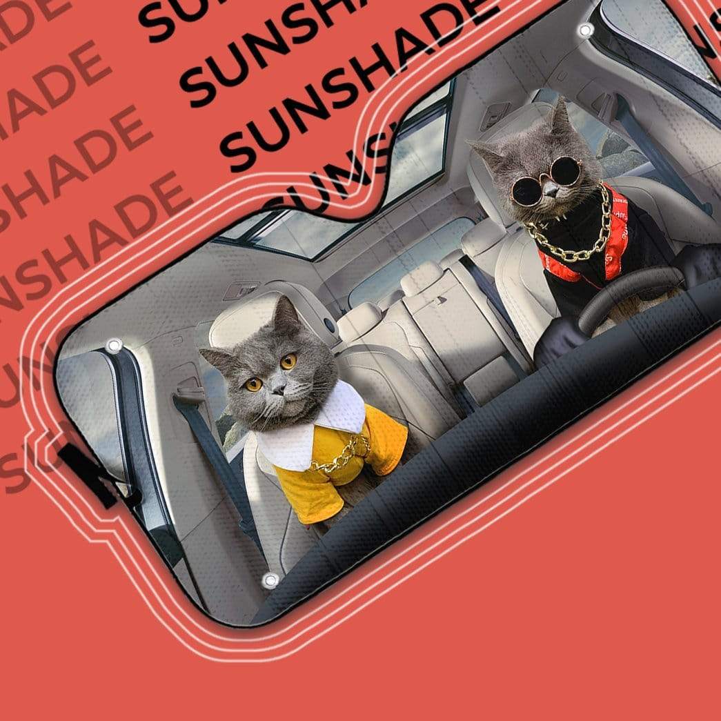 gearhumans 3D Chartreux Couple Cats Custom Car Auto Sunshade GV05065 Auto Sunshade 